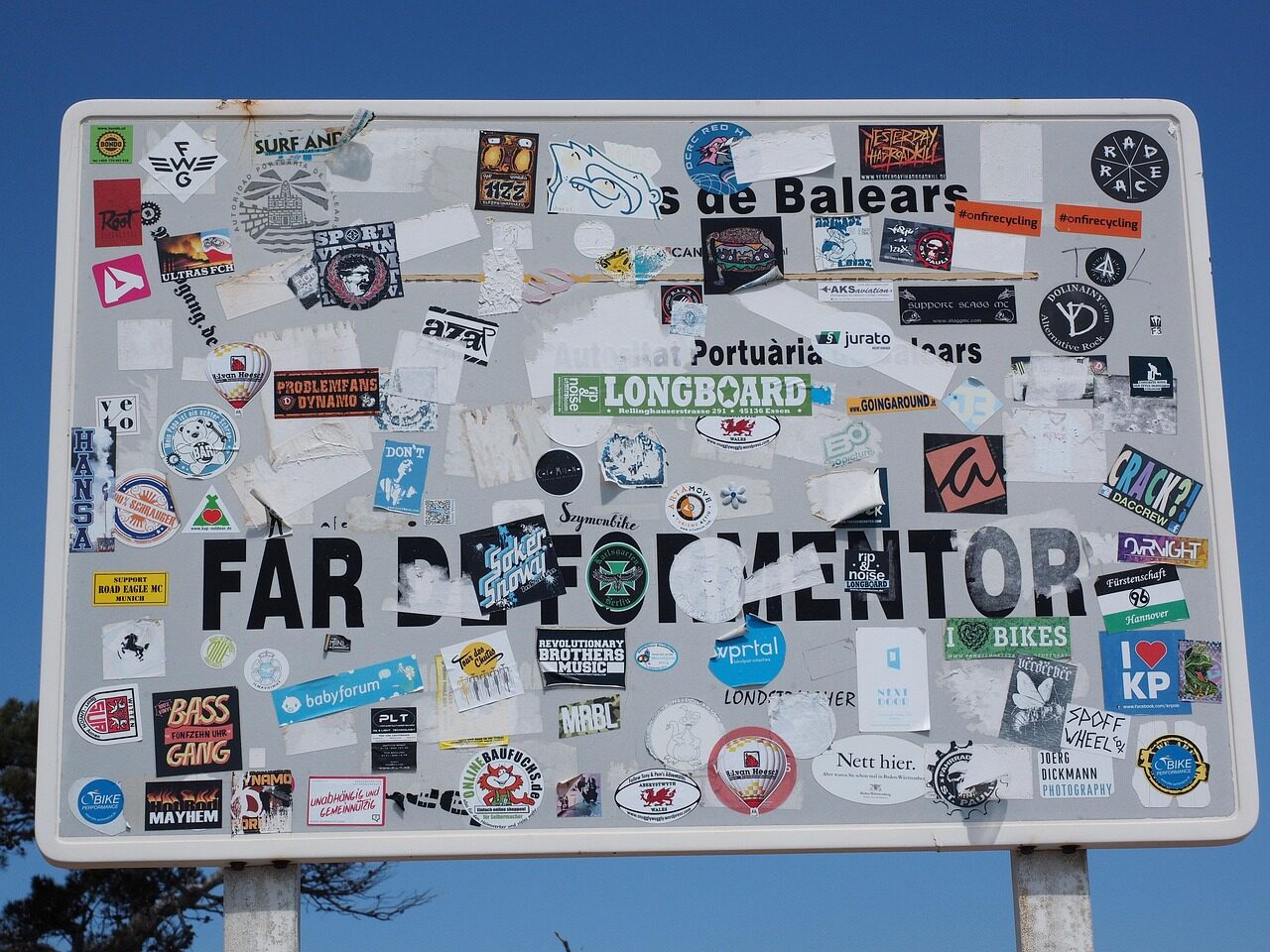 sign, street sign, cap formentor, glued, sticker, mallorca, sticker, sticker, sticker, sticker, sticker